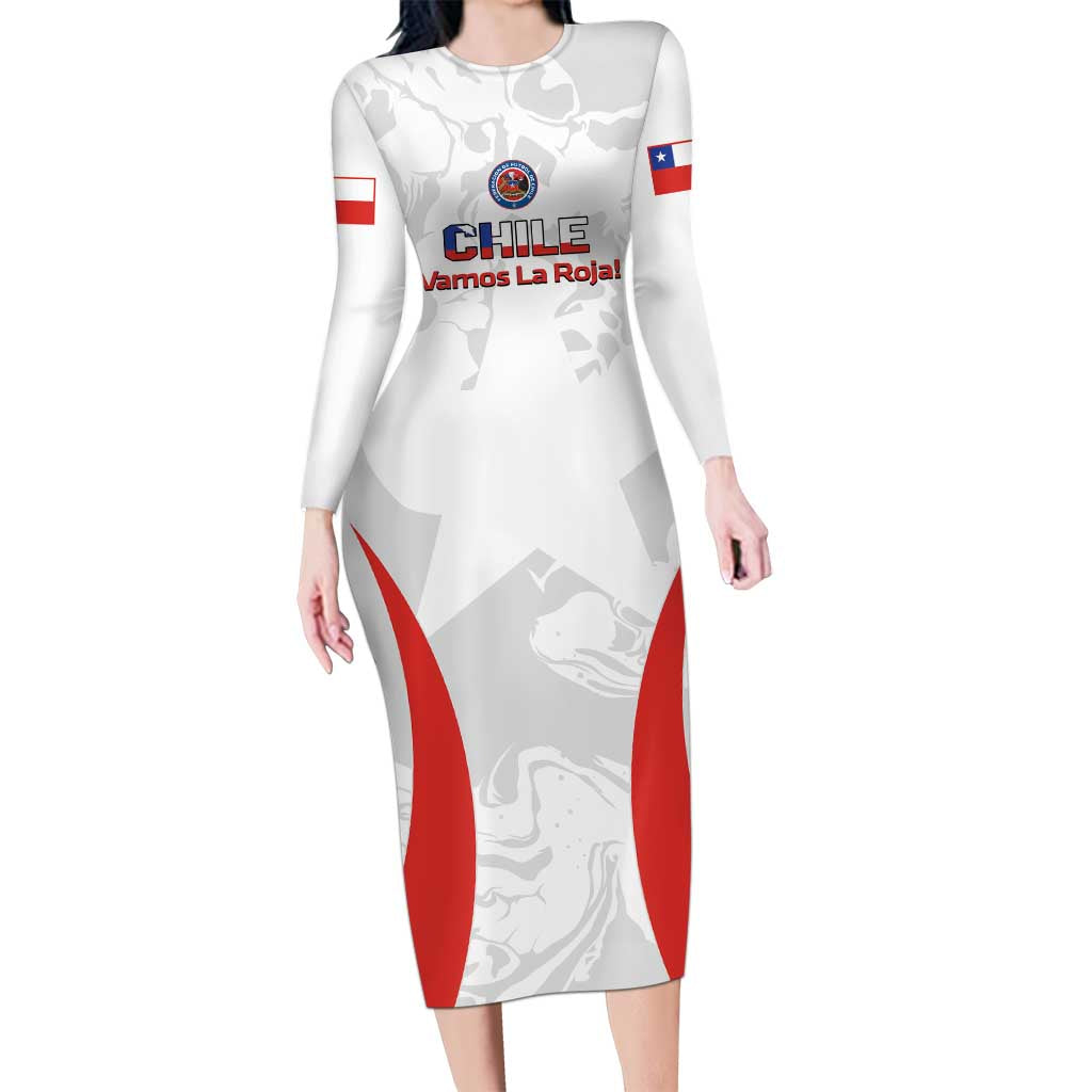 Custom Chile Football Long Sleeve Bodycon Dress 2024 Vamos La Roja - White - Wonder Print Shop