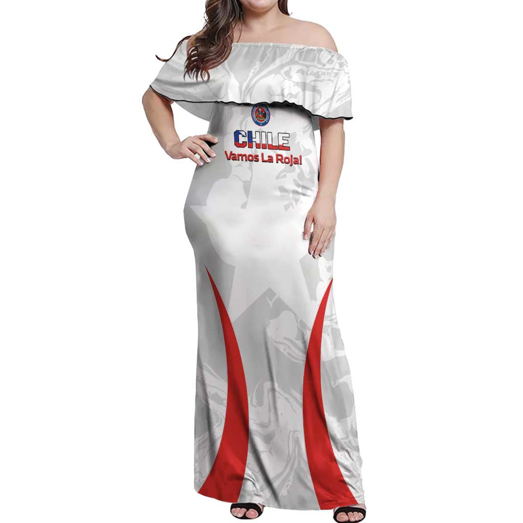 Custom Chile Football Off Shoulder Maxi Dress 2024 Vamos La Roja - White - Wonder Print Shop