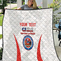 Custom Chile football quilt in white with red stripes, “YOUR TEXT” and team crest