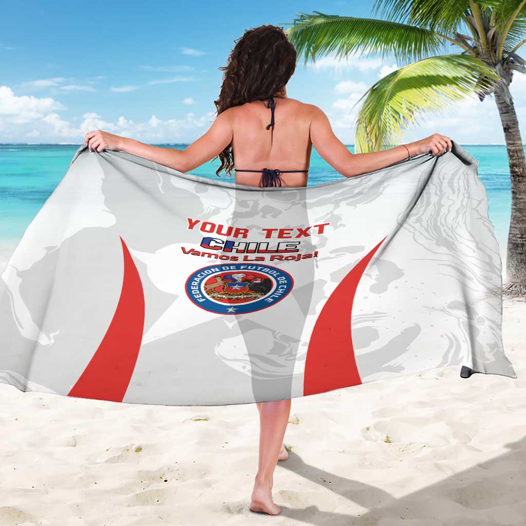 White Chile football sarong with red curved graphics and circular crest print