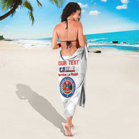 White Chile football sarong worn as wrap skirt, crest logo and red text front