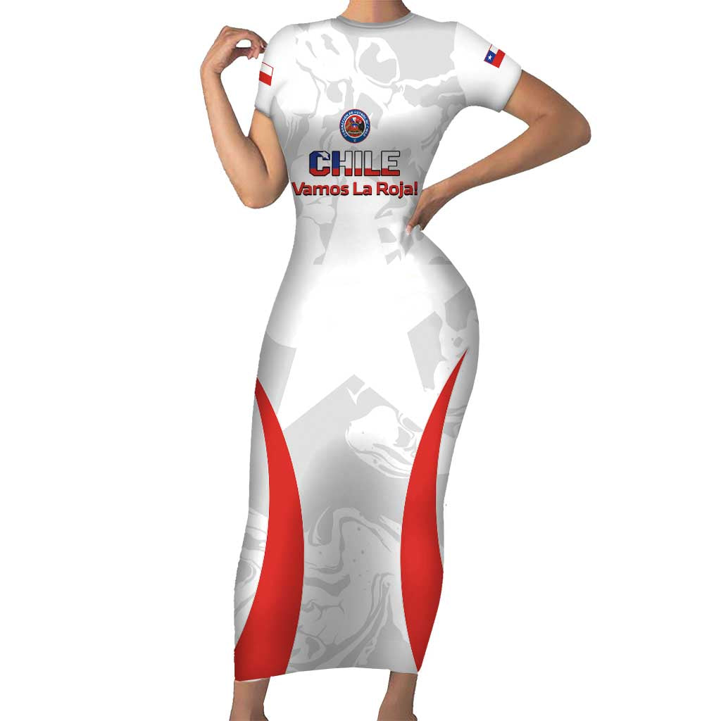 Custom Chile Football Short Sleeve Bodycon Dress 2024 Vamos La Roja - White - Wonder Print Shop