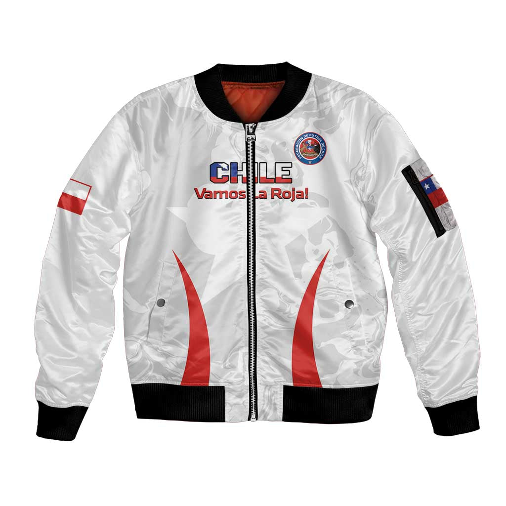 Custom Chile Football Sleeve Zip Bomber Jacket 2024 Vamos La Roja - White - Wonder Print Shop