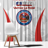 White Chile football window curtain with crest, red stripes, and 'YOUR TEXT' design