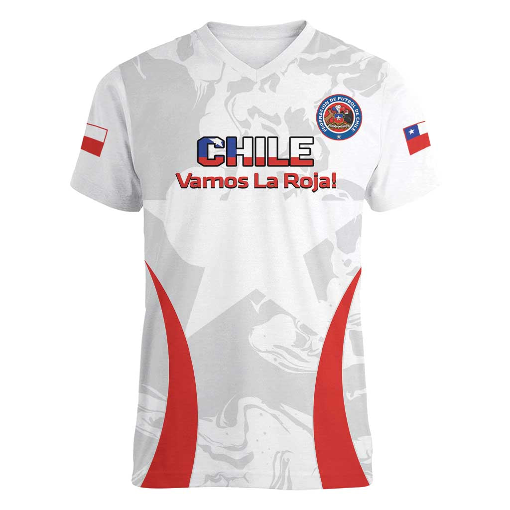 Custom Chile Football Women V-Neck T-Shirt 2024 Vamos La Roja - White - Wonder Print Shop