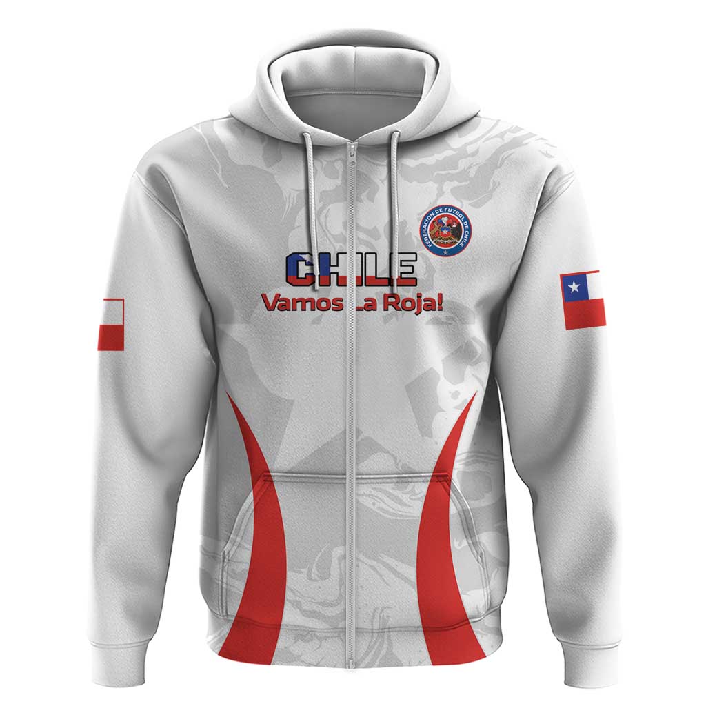 Custom Chile Football Zip Hoodie 2024 Vamos La Roja - White - Wonder Print Shop