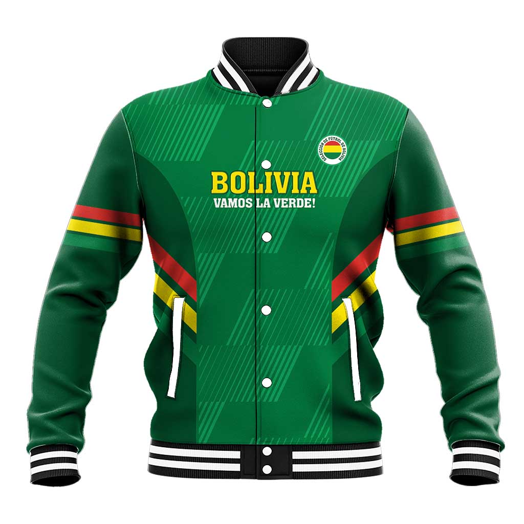 Green Bolivia football baseball jacket with ribbed striped collar and cuffs, button front