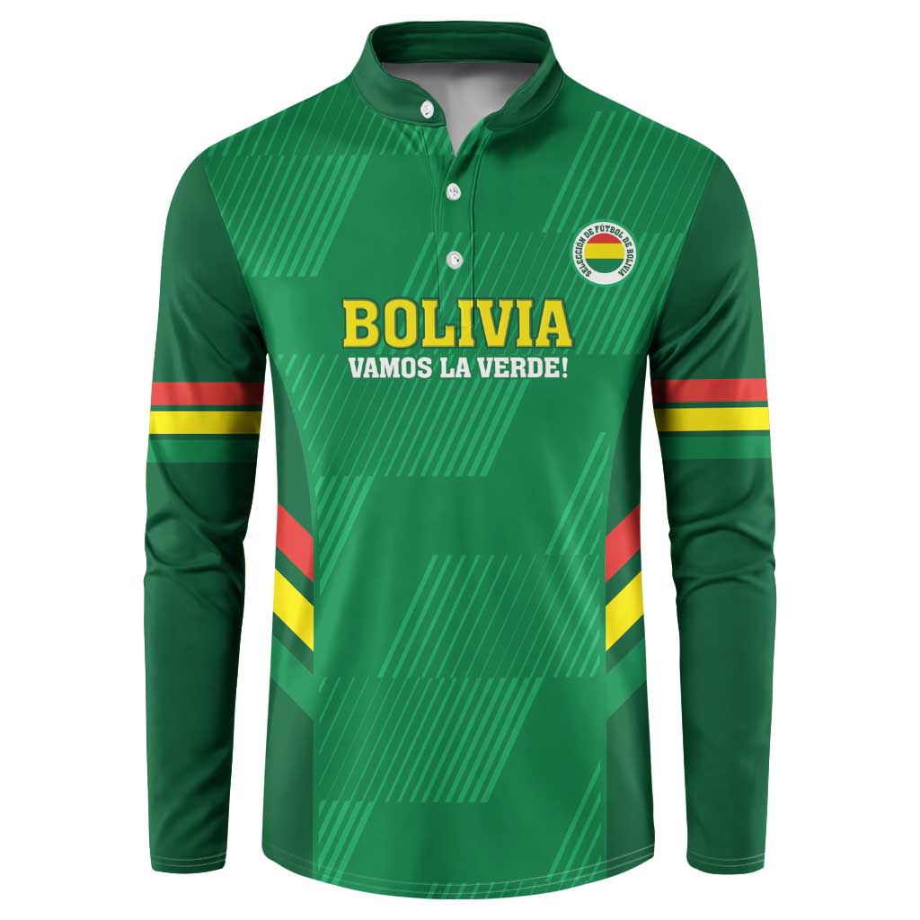 Green Bolivia football button sweatshirt with crest, “BOLIVIA” front print and striped sleeves