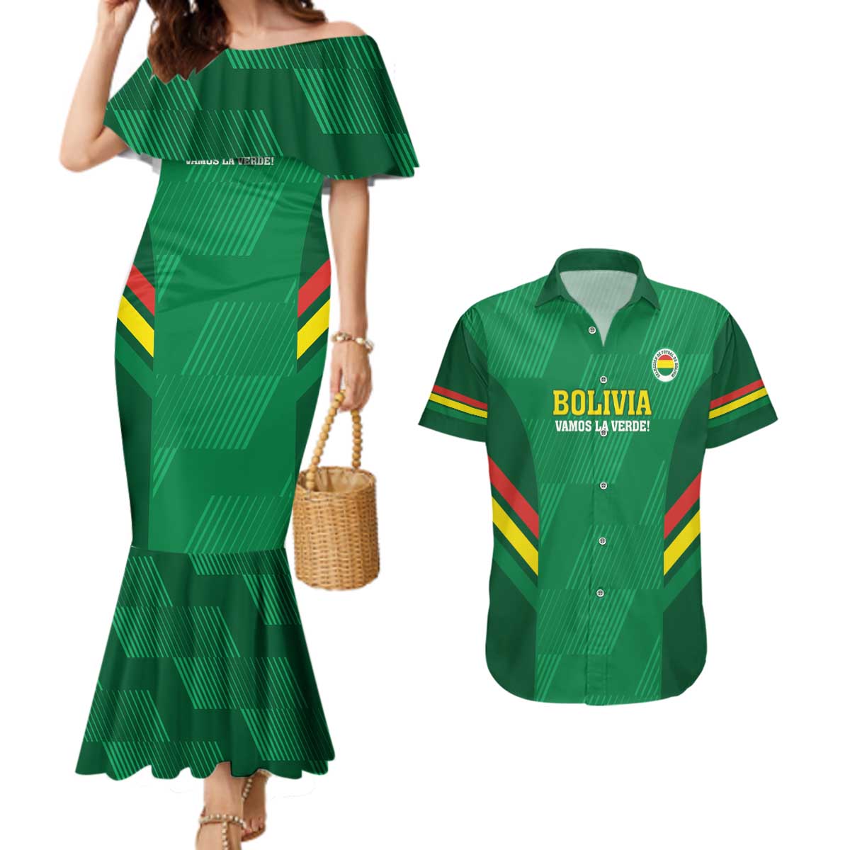 Custom Bolivia Football Couples Matching Mermaid Dress and Hawaiian Shirt 2024 Vamos La Verde - Green - Wonder Print Shop