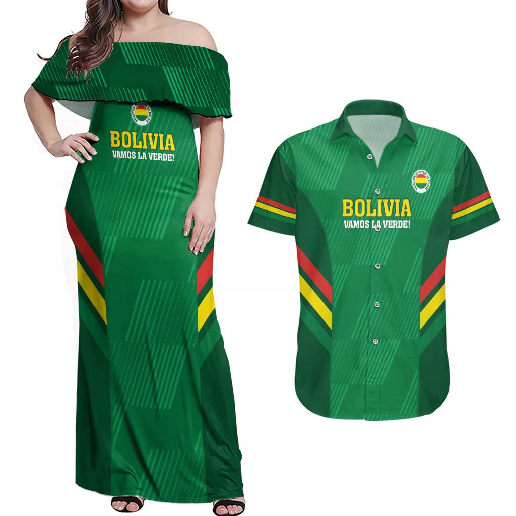 Custom Bolivia Football Couples Matching Off Shoulder Maxi Dress and Hawaiian Shirt 2024 Vamos La Verde - Green - Wonder Print Shop