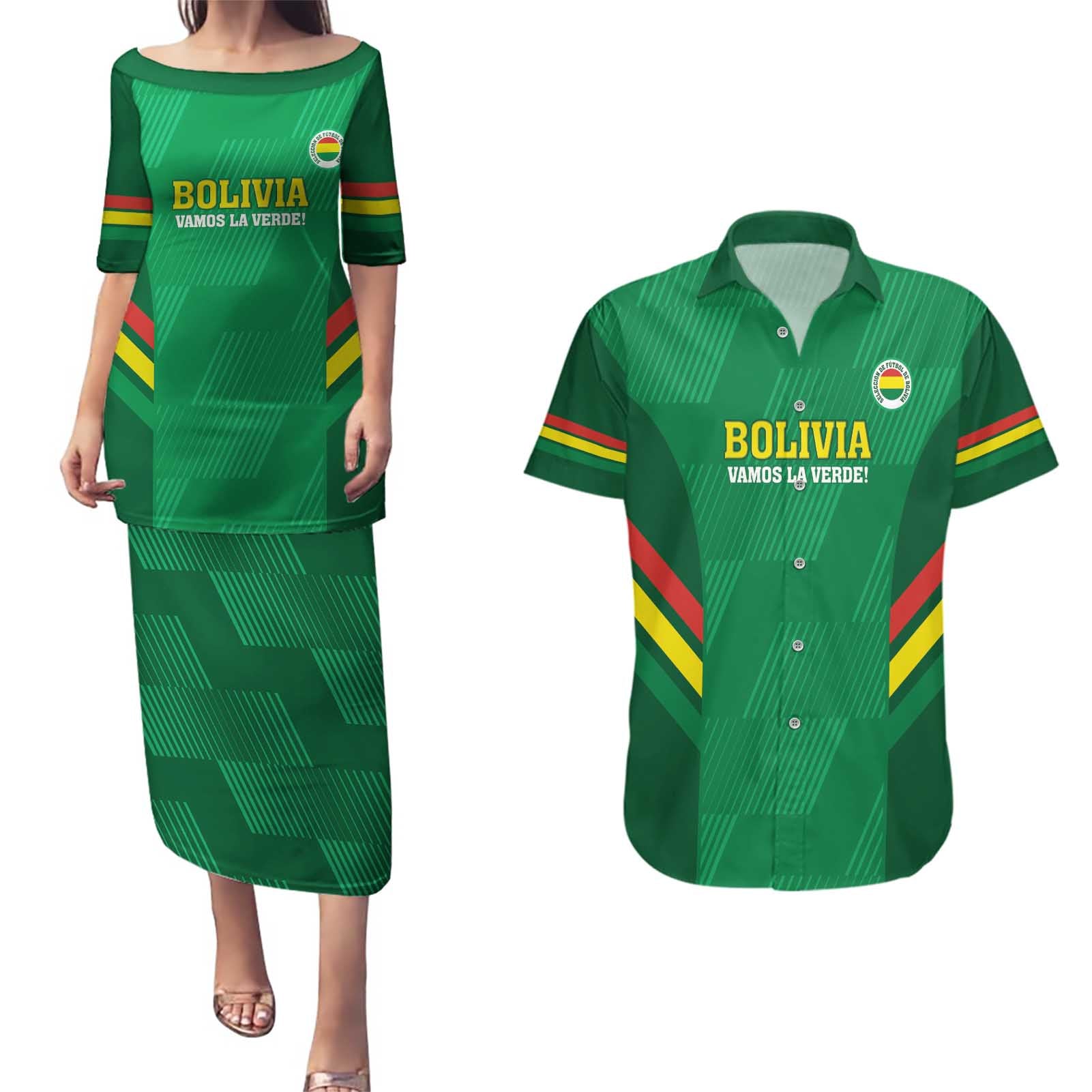 Custom Bolivia Football Couples Matching Puletasi and Hawaiian Shirt 2024 Vamos La Verde - Green - Wonder Print Shop