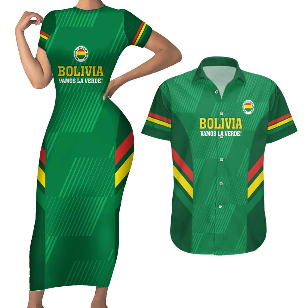 Custom Bolivia Football Couples Matching Short Sleeve Bodycon Dress and Hawaiian Shirt 2024 Vamos La Verde - Green - Wonder Print Shop