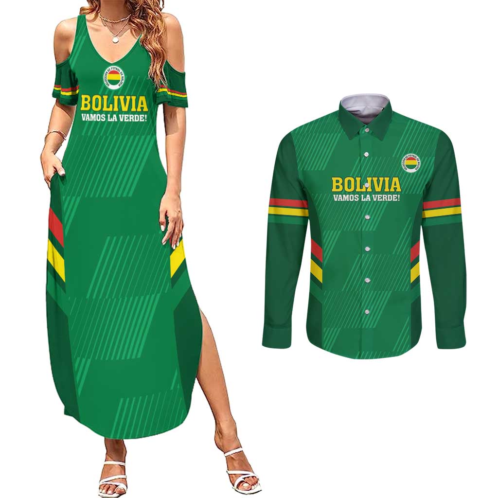 Custom Bolivia Football Couples Matching Summer Maxi Dress and Long Sleeve Button Shirt 2024 Vamos La Verde - Green - Wonder Print Shop