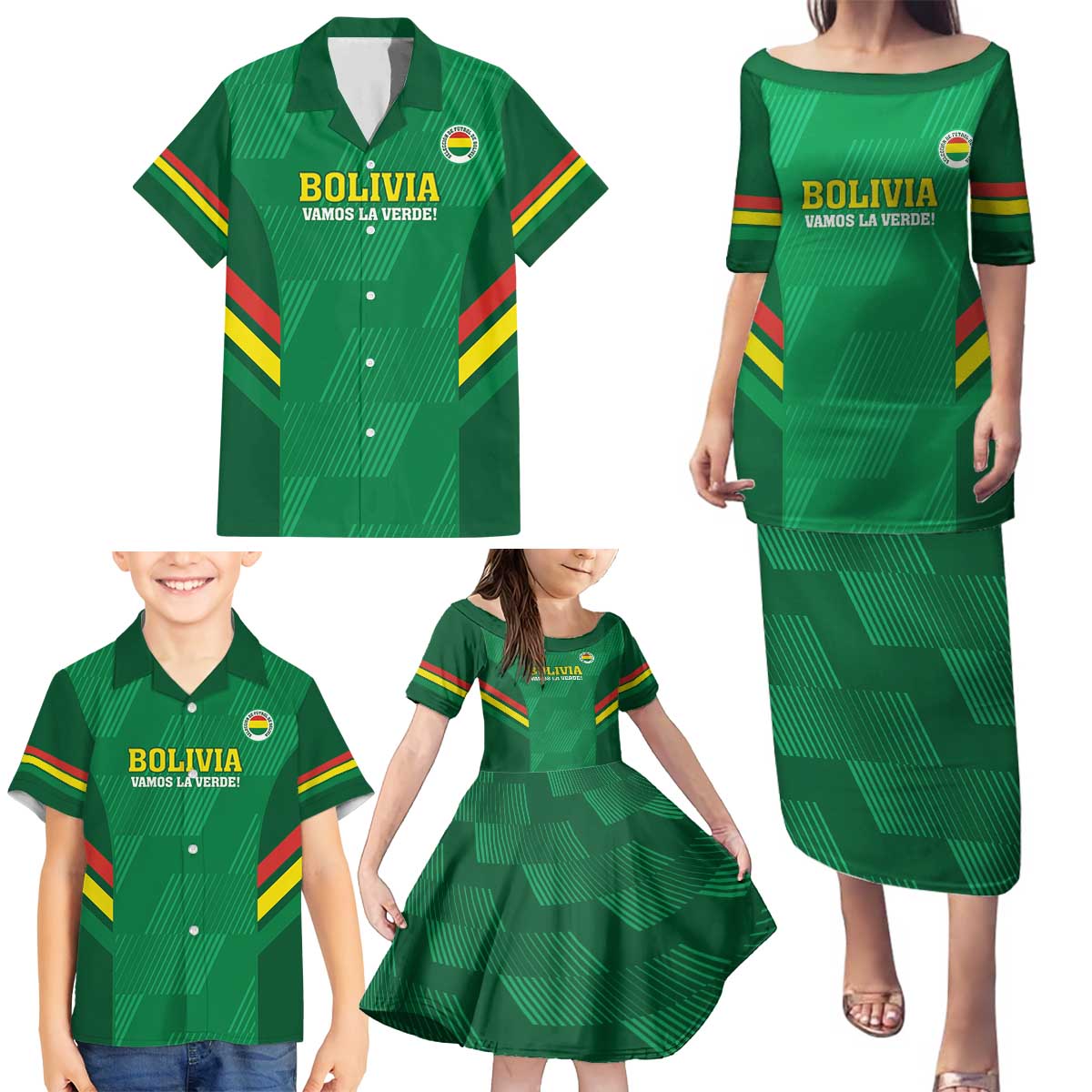 Custom Bolivia Football Family Matching Puletasi and Hawaiian Shirt 2024 Vamos La Verde - Green - Wonder Print Shop