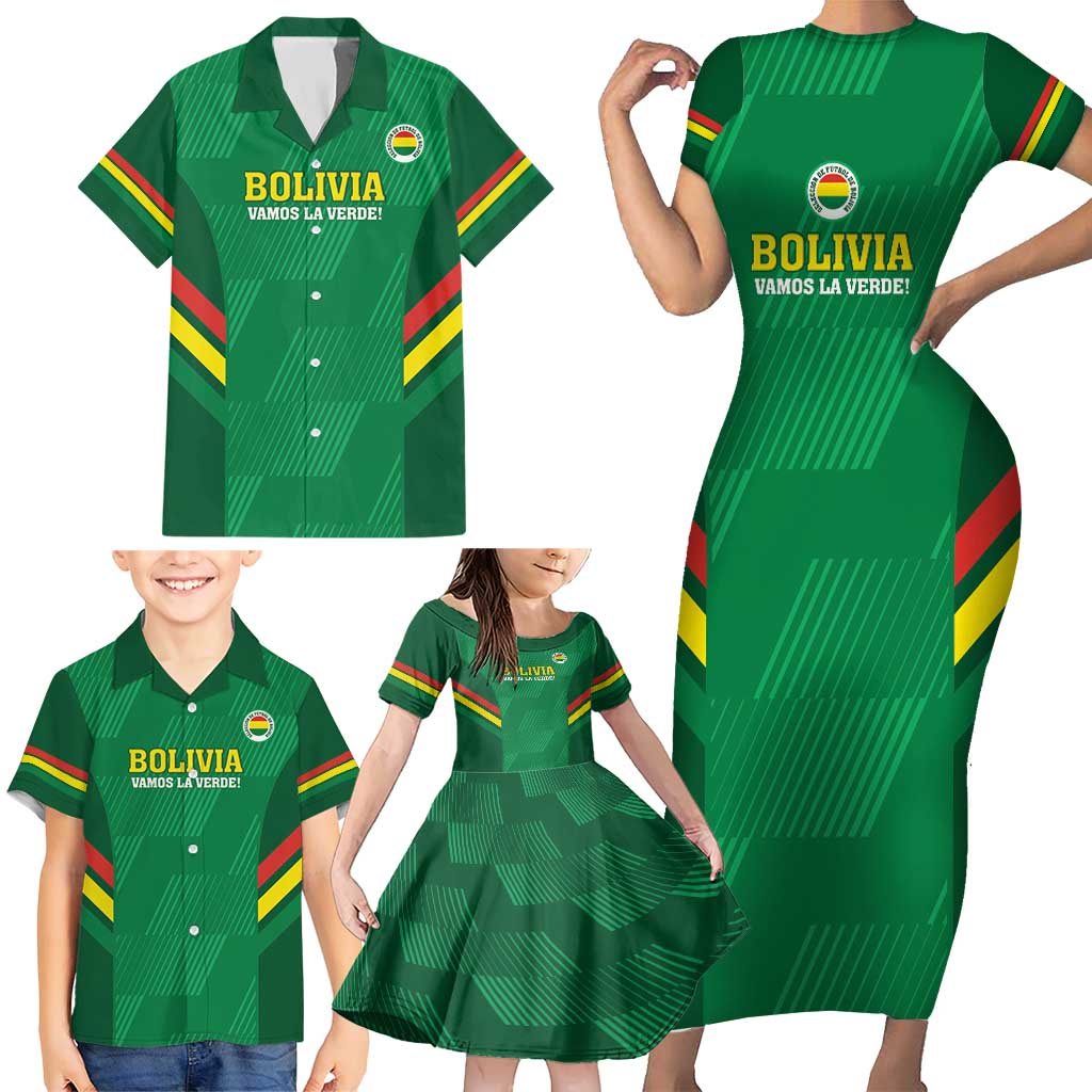 Custom Bolivia Football Family Matching Short Sleeve Bodycon Dress and Hawaiian Shirt 2024 Vamos La Verde - Green - Wonder Print Shop