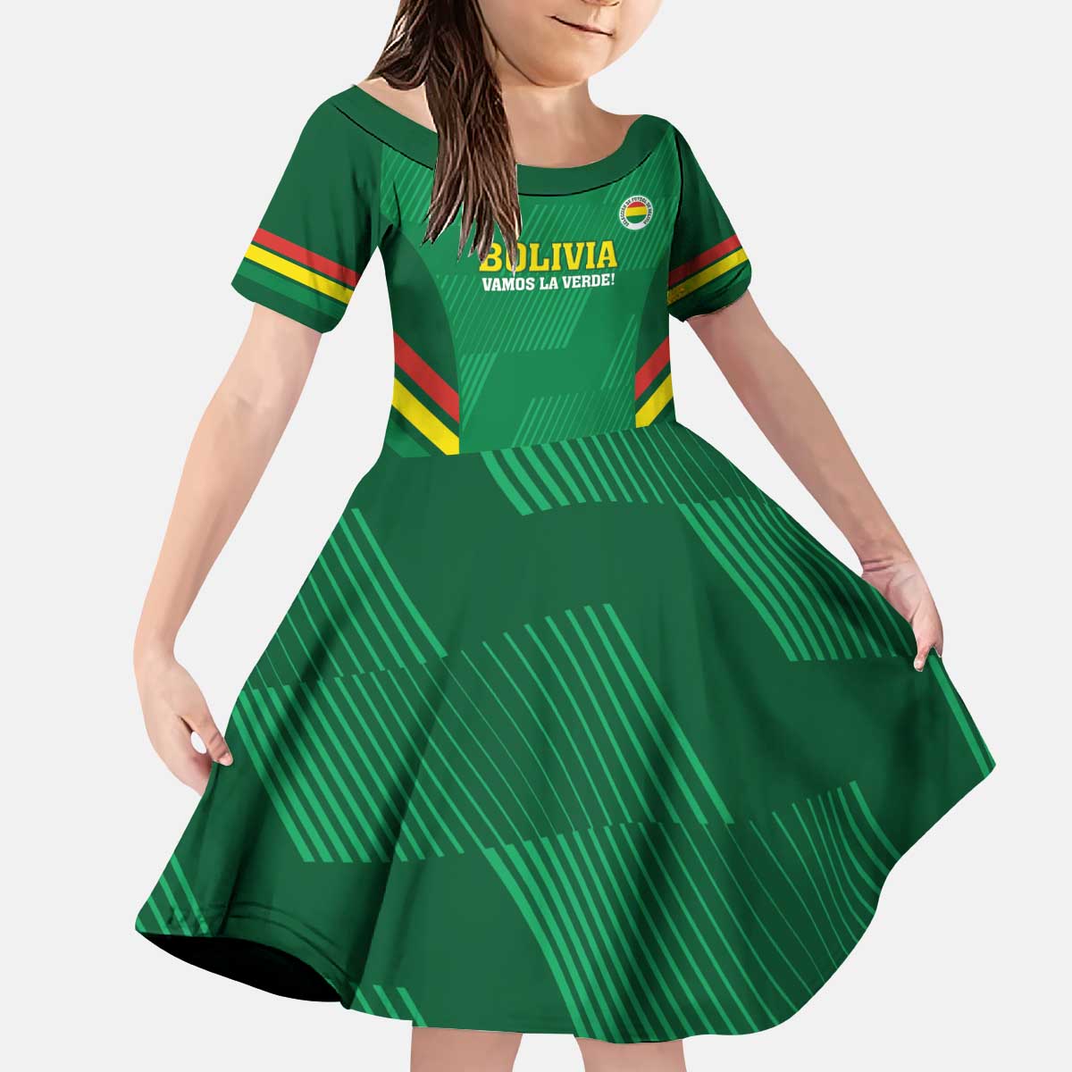 Custom Bolivia Football Kid Short Sleeve Dress 2024 Vamos La Verde - Green - Wonder Print Shop