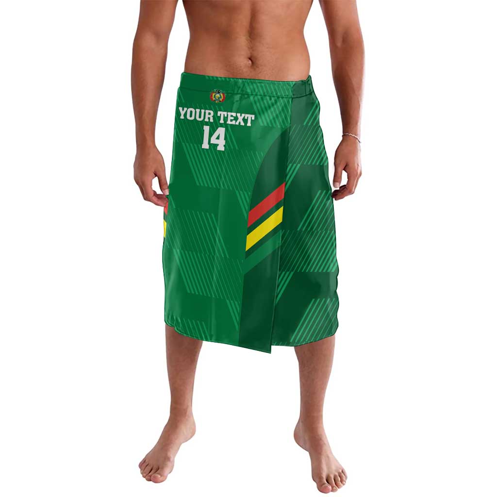 Green football shorts with elastic waistband, #14 and geometric flag graphic