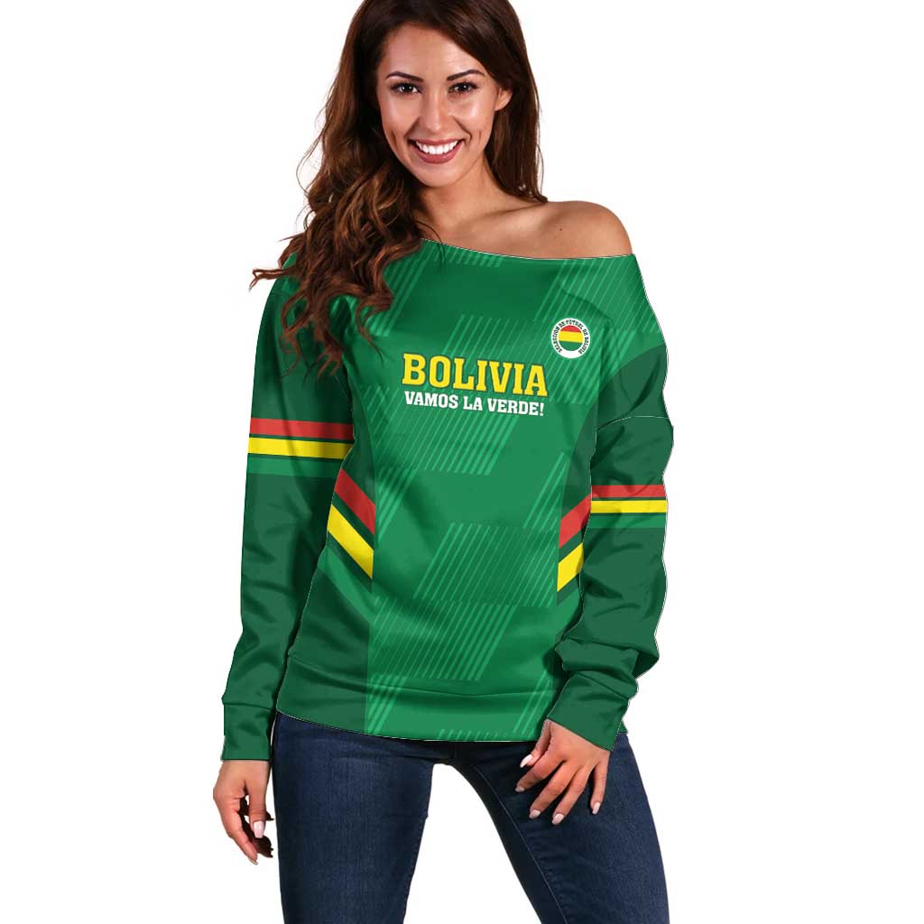 Custom Bolivia Football Off Shoulder Sweater 2024 Vamos La Verde - Green - Wonder Print Shop