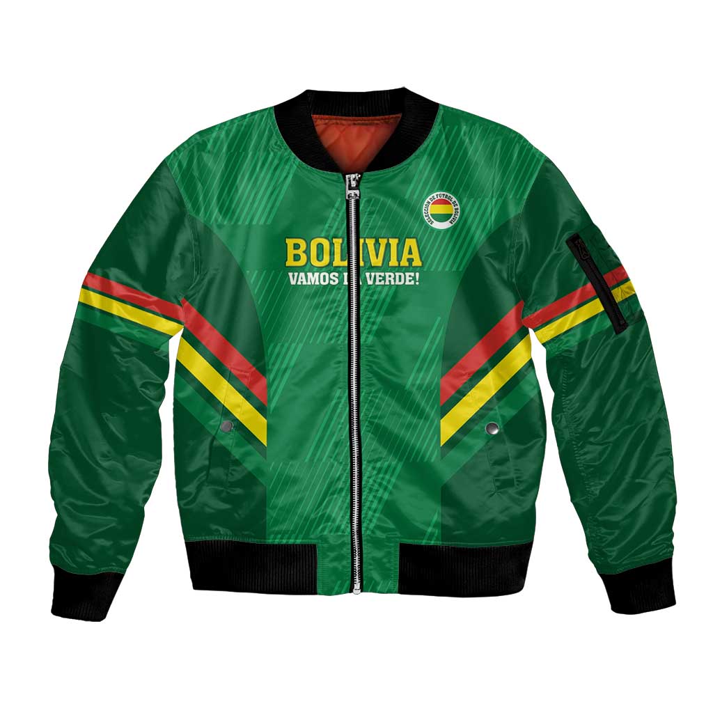 Custom Bolivia Football Sleeve Zip Bomber Jacket 2024 Vamos La Verde - Green - Wonder Print Shop