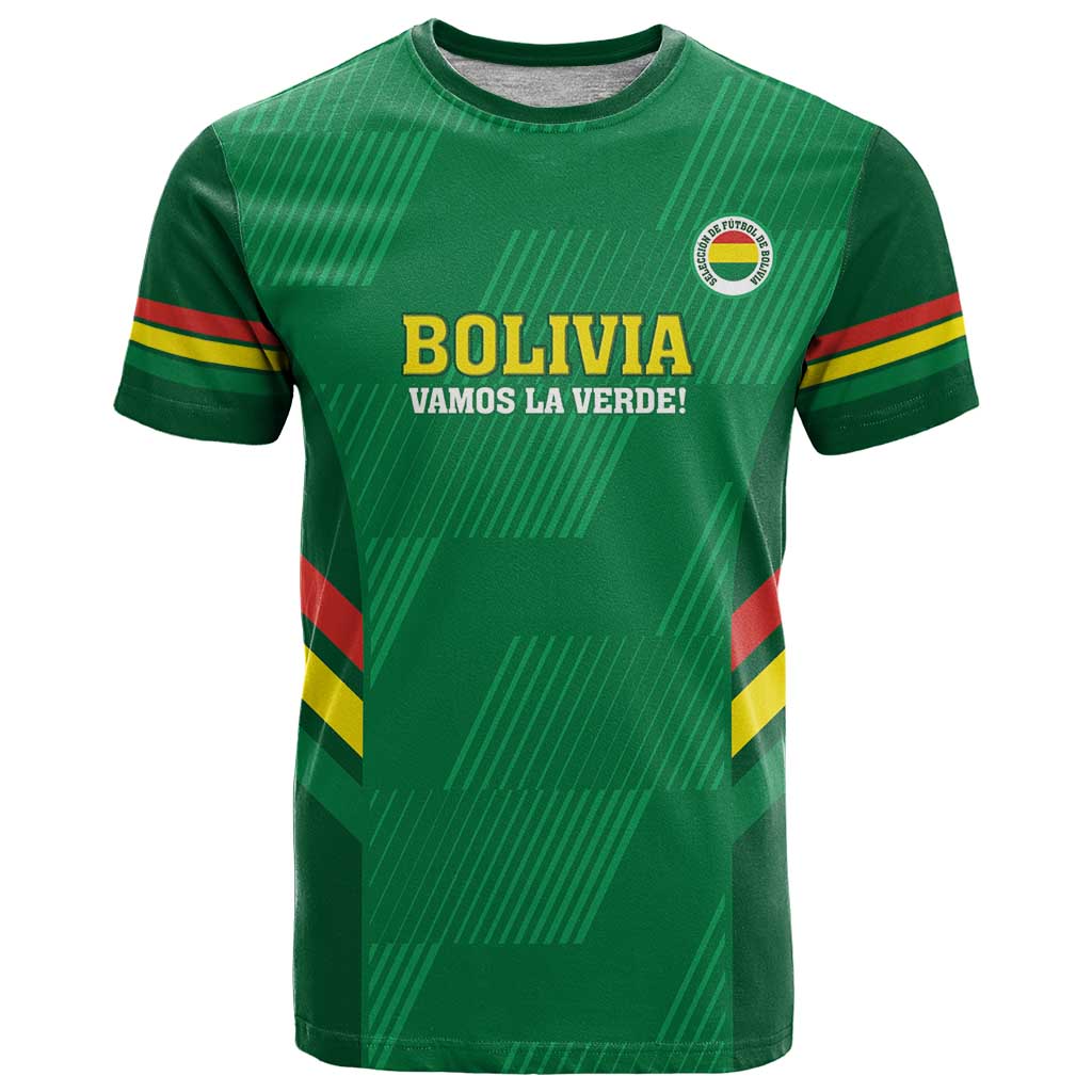 Green Bolivia football t-shirt with crest, bold ‘BOLIVIA’ front graphic