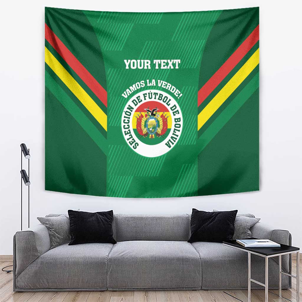 Green Bolivia football tapestry with red, yellow striped V design and crest logo