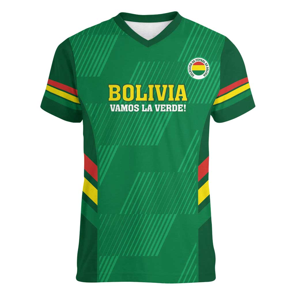 Custom Bolivia Football Women V-Neck T-Shirt 2024 Vamos La Verde - Green - Wonder Print Shop