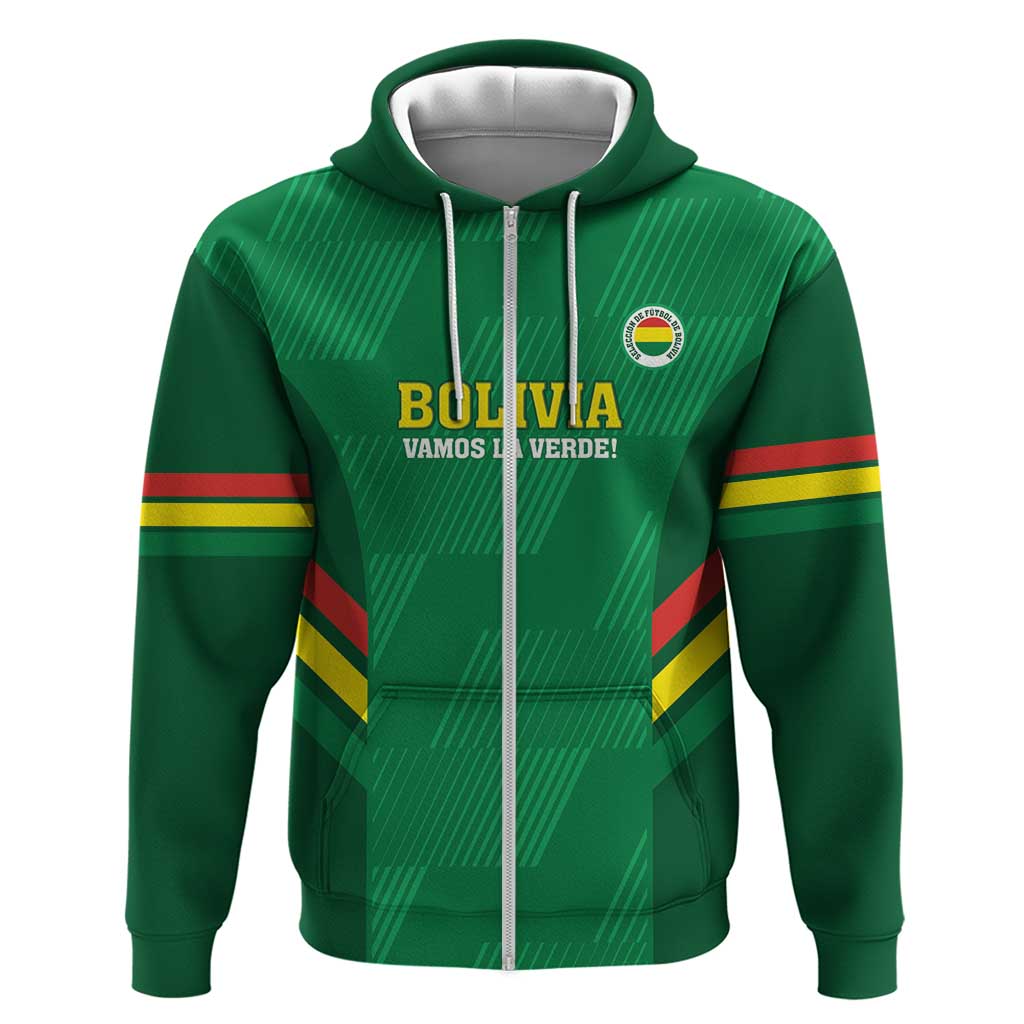 Custom Bolivia Football Zip Hoodie 2024 Vamos La Verde - Green - Wonder Print Shop