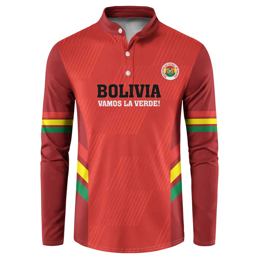 Red Bolivia button football sweatshirt with crest, front text, and green-yellow-red sleeve stripes