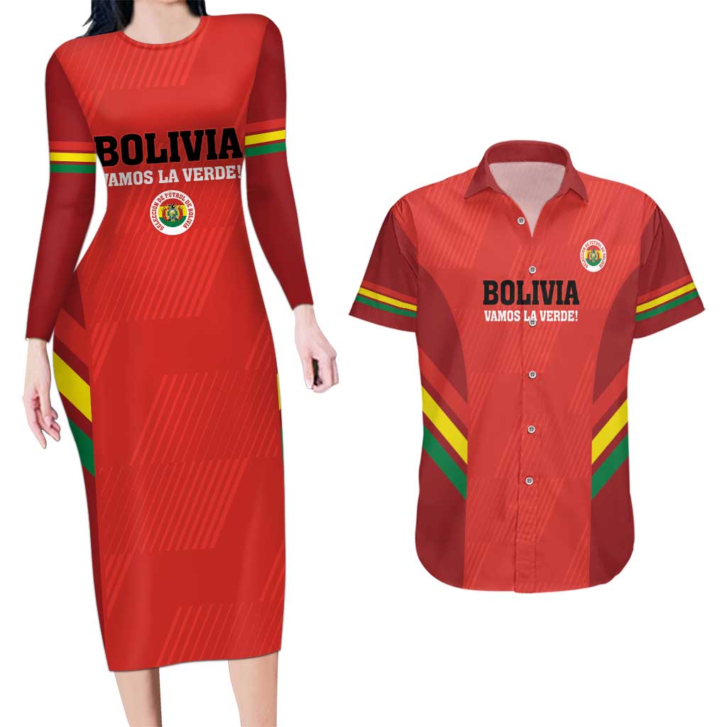 Custom Bolivia Football Couples Matching Long Sleeve Bodycon Dress and Hawaiian Shirt 2024 Vamos La Verde - Red - Wonder Print Shop