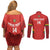 Custom Bolivia Football Couples Matching Off Shoulder Short Dress and Long Sleeve Button Shirt 2024 Vamos La Verde - Red - Wonder Print Shop