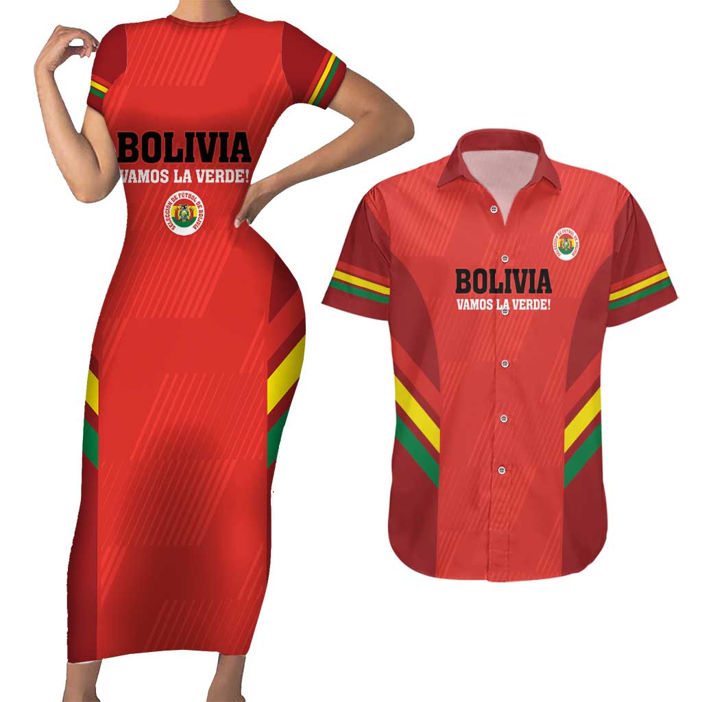 Custom Bolivia Football Couples Matching Short Sleeve Bodycon Dress and Hawaiian Shirt 2024 Vamos La Verde - Red - Wonder Print Shop