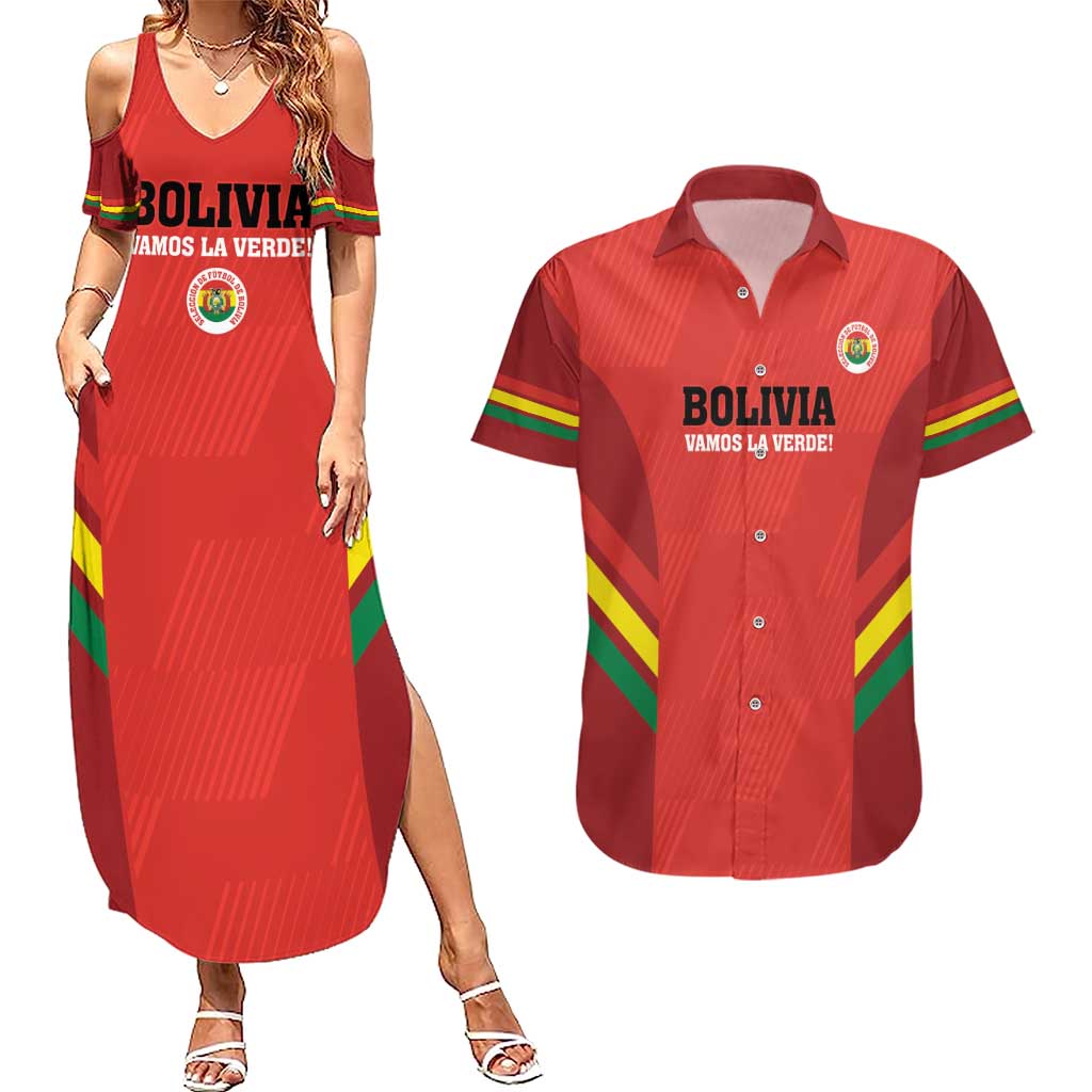 Custom Bolivia Football Couples Matching Summer Maxi Dress and Hawaiian Shirt 2024 Vamos La Verde - Red - Wonder Print Shop