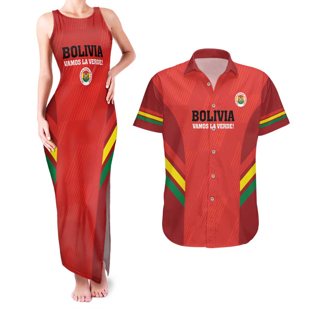 Custom Bolivia Football Couples Matching Tank Maxi Dress and Hawaiian Shirt 2024 Vamos La Verde - Red - Wonder Print Shop