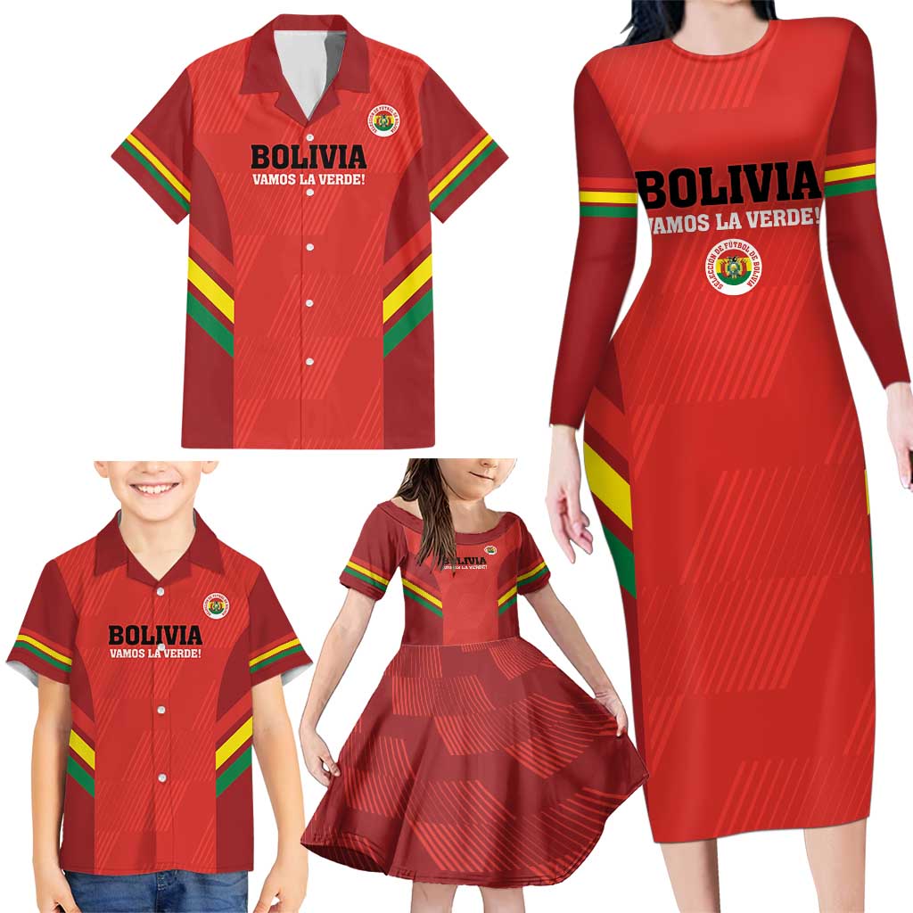 Custom Bolivia Football Family Matching Long Sleeve Bodycon Dress and Hawaiian Shirt 2024 Vamos La Verde - Red - Wonder Print Shop