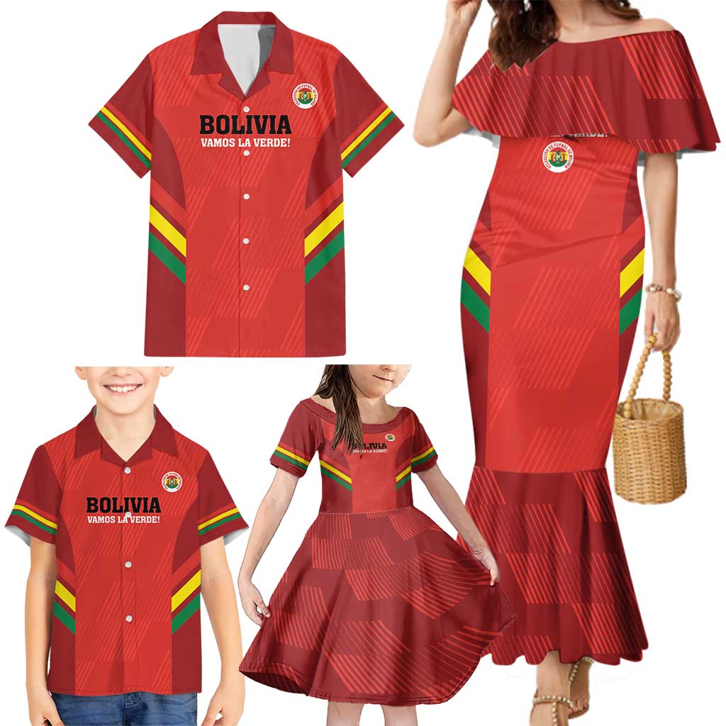 Custom Bolivia Football Family Matching Mermaid Dress and Hawaiian Shirt 2024 Vamos La Verde - Red - Wonder Print Shop