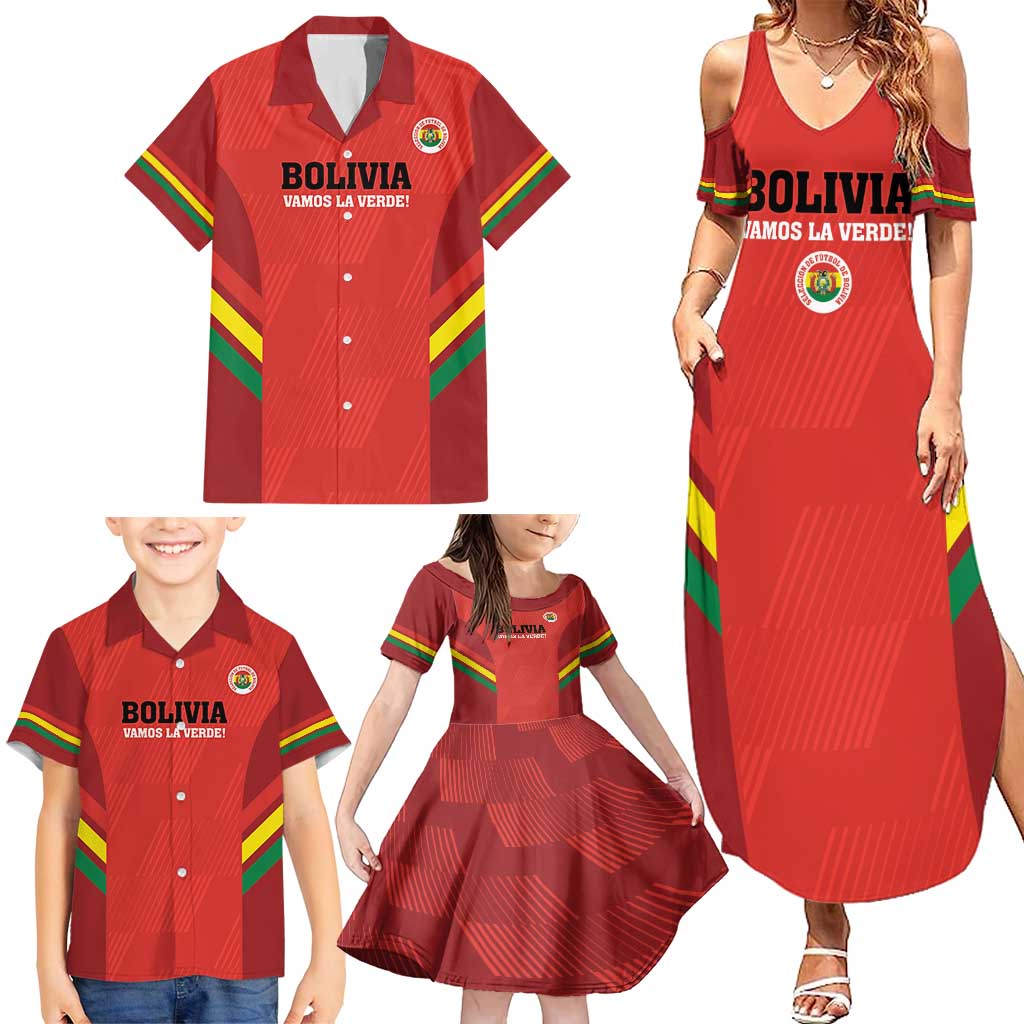 Custom Bolivia Football Family Matching Summer Maxi Dress and Hawaiian Shirt 2024 Vamos La Verde - Red - Wonder Print Shop