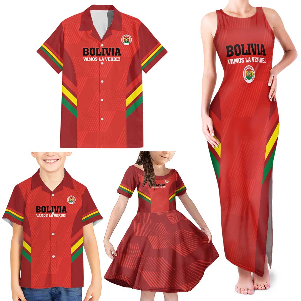 Custom Bolivia Football Family Matching Tank Maxi Dress and Hawaiian Shirt 2024 Vamos La Verde - Red - Wonder Print Shop