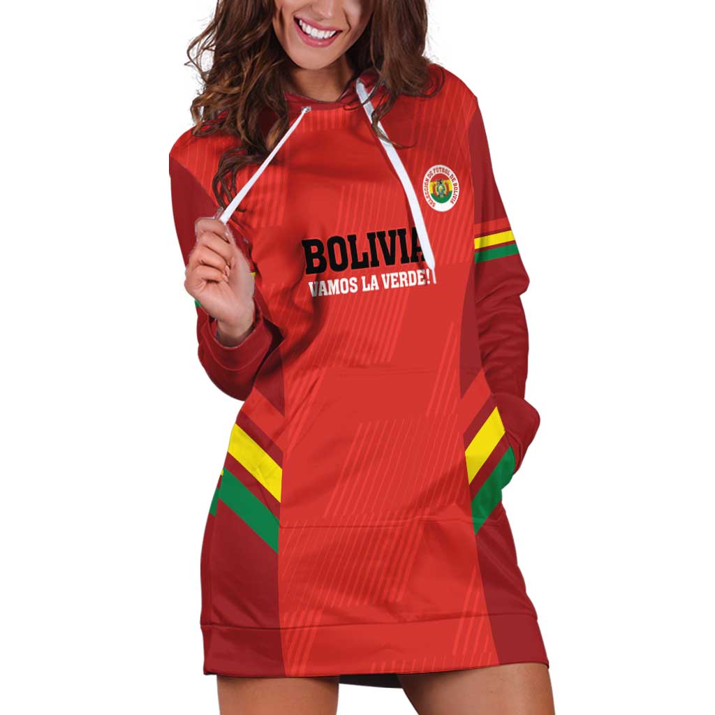 Custom Bolivia Football Hoodie Dress 2024 Vamos La Verde - Red - Wonder Print Shop