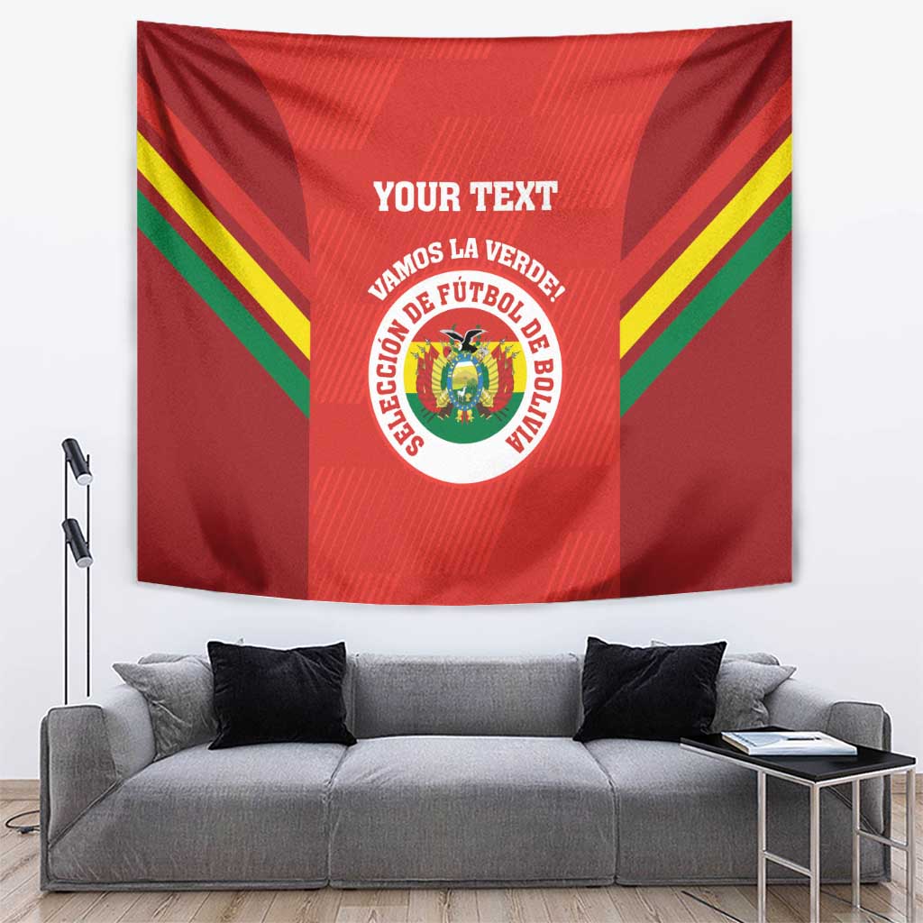 Red football-themed tapestry with center crest and side stripe accents; includes “YOUR TEXT”