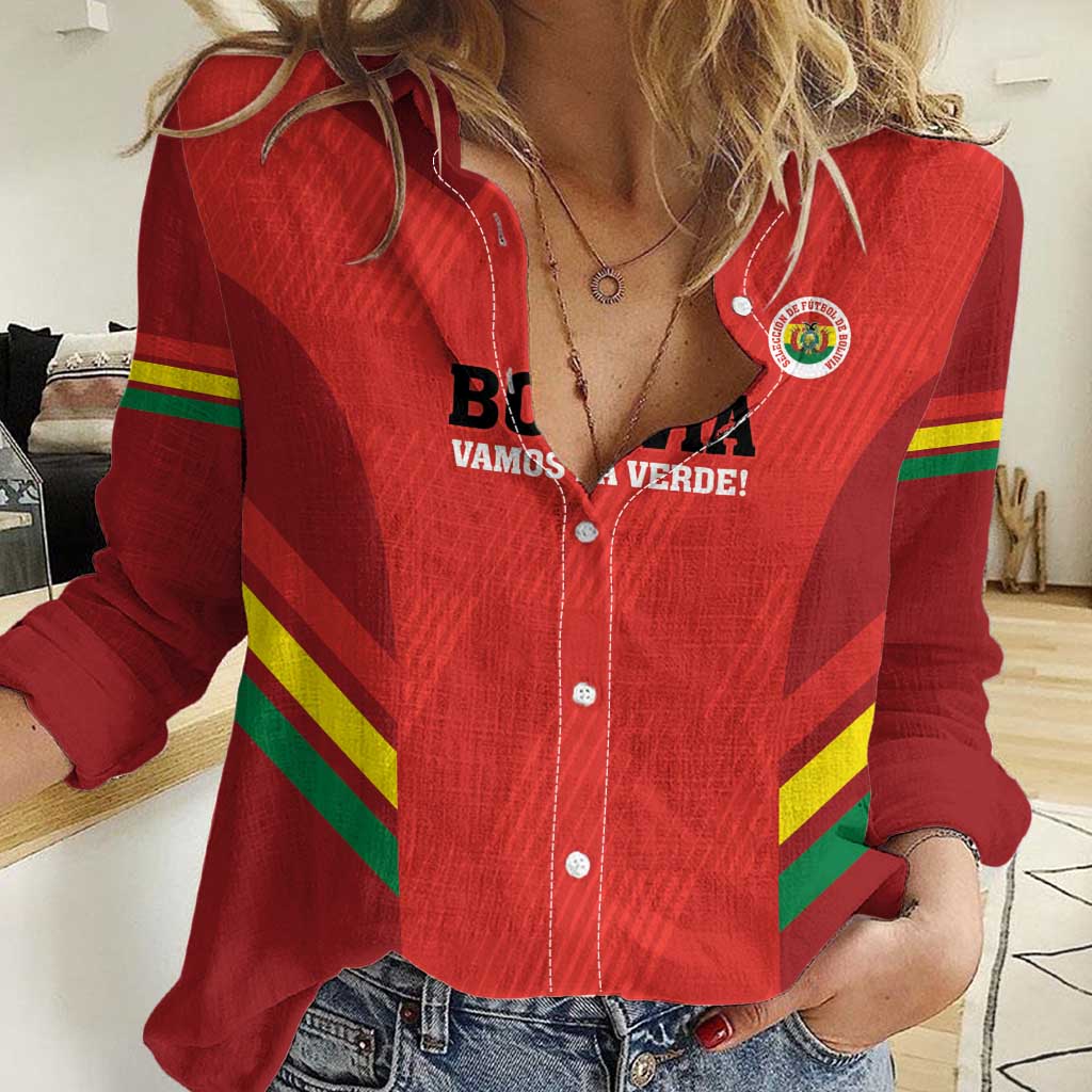 Custom Bolivia Football Women Casual Shirt 2024 Vamos La Verde - Red - Wonder Print Shop