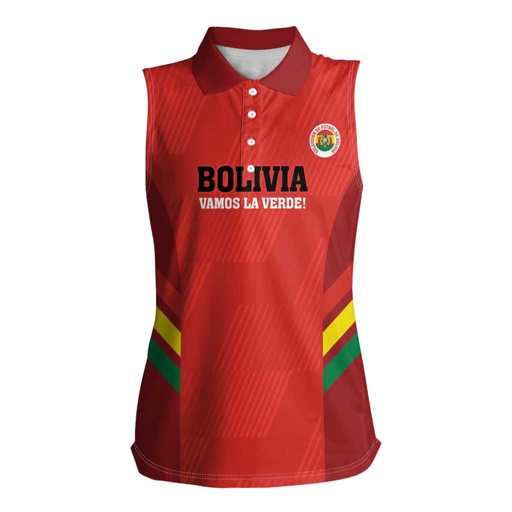 Custom Bolivia Football Women Sleeveless Polo Shirt 2024 Vamos La Verde - Red - Wonder Print Shop