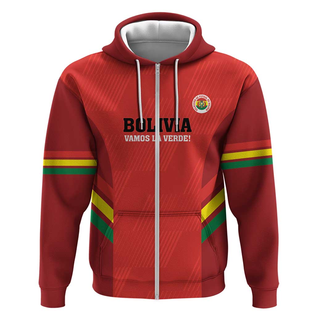 Custom Bolivia Football Zip Hoodie 2024 Vamos La Verde - Red - Wonder Print Shop