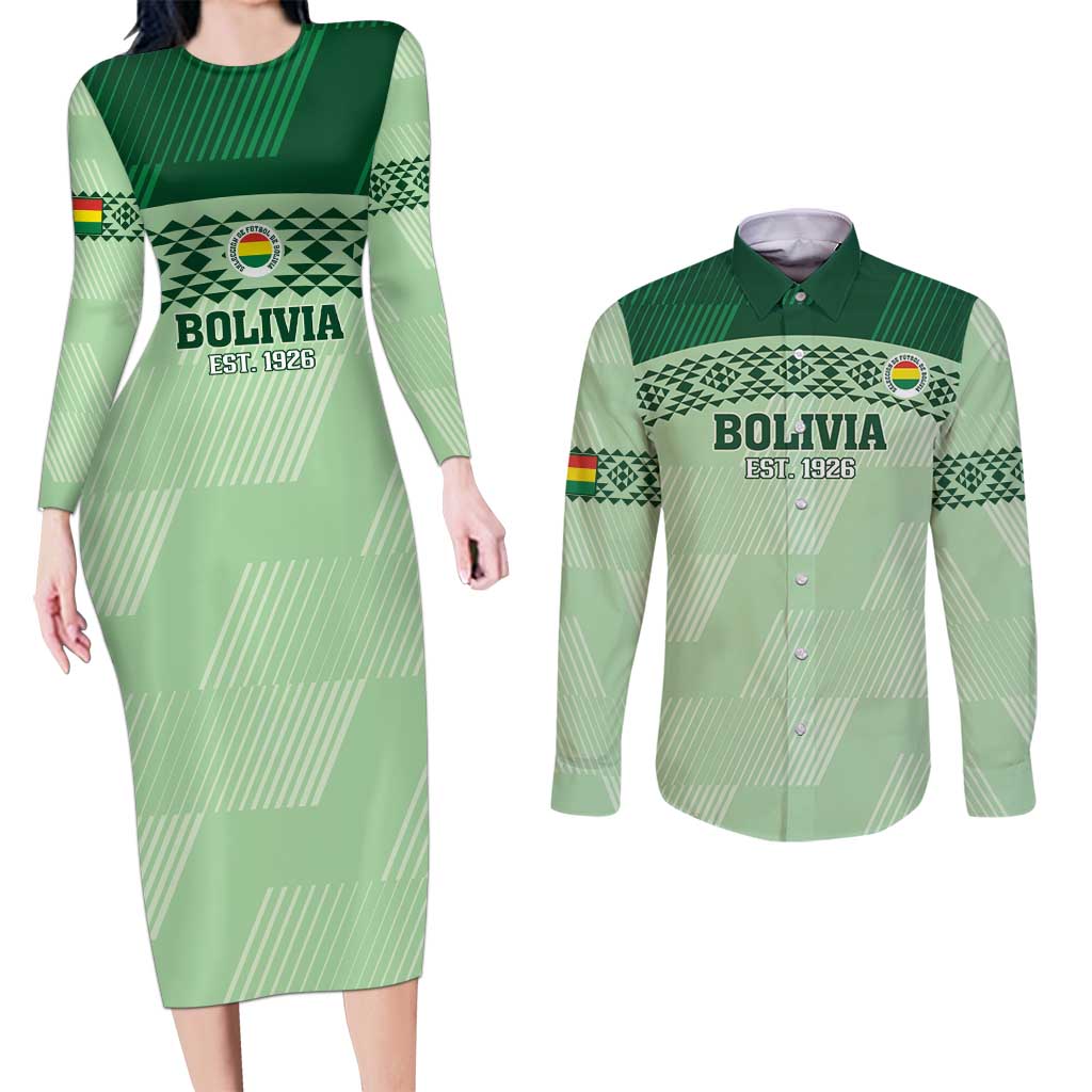 Custom La Verde Bolivia Football Couples Matching Long Sleeve Bodycon Dress and Long Sleeve Button Shirt Est 1926 Newest Version - Wonder Print Shop