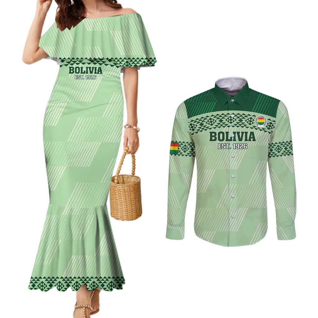 Custom La Verde Bolivia Football Couples Matching Mermaid Dress and Long Sleeve Button Shirt Est 1926 Newest Version