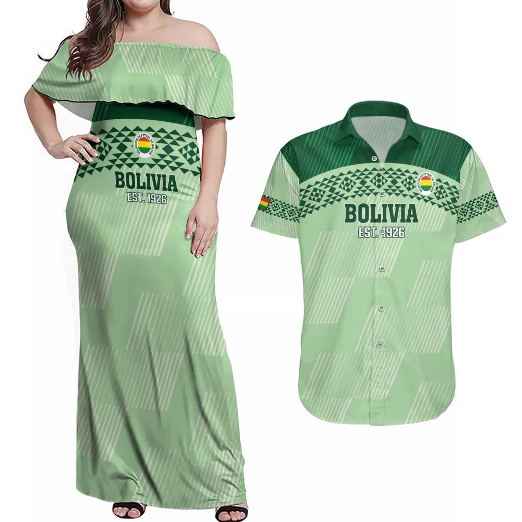 Custom La Verde Bolivia Football Couples Matching Off Shoulder Maxi Dress and Hawaiian Shirt Est 1926 Newest Version - Wonder Print Shop