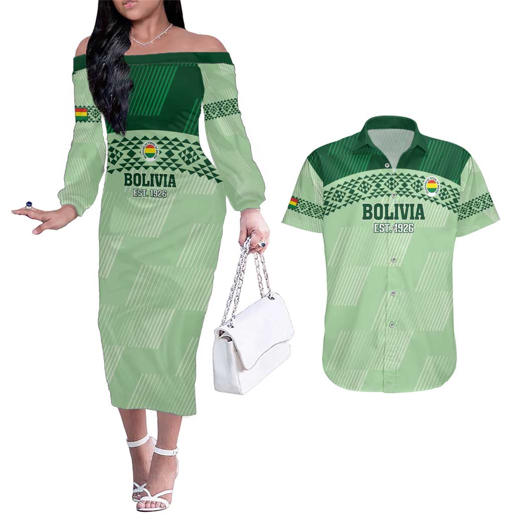 Custom La Verde Bolivia Football Couples Matching Off The Shoulder Long Sleeve Dress and Hawaiian Shirt Est 1926 Newest Version - Wonder Print Shop