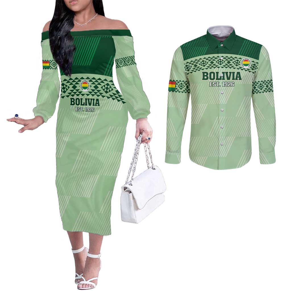 Custom La Verde Bolivia Football Couples Matching Off The Shoulder Long Sleeve Dress and Long Sleeve Button Shirt Est 1926 Newest Version