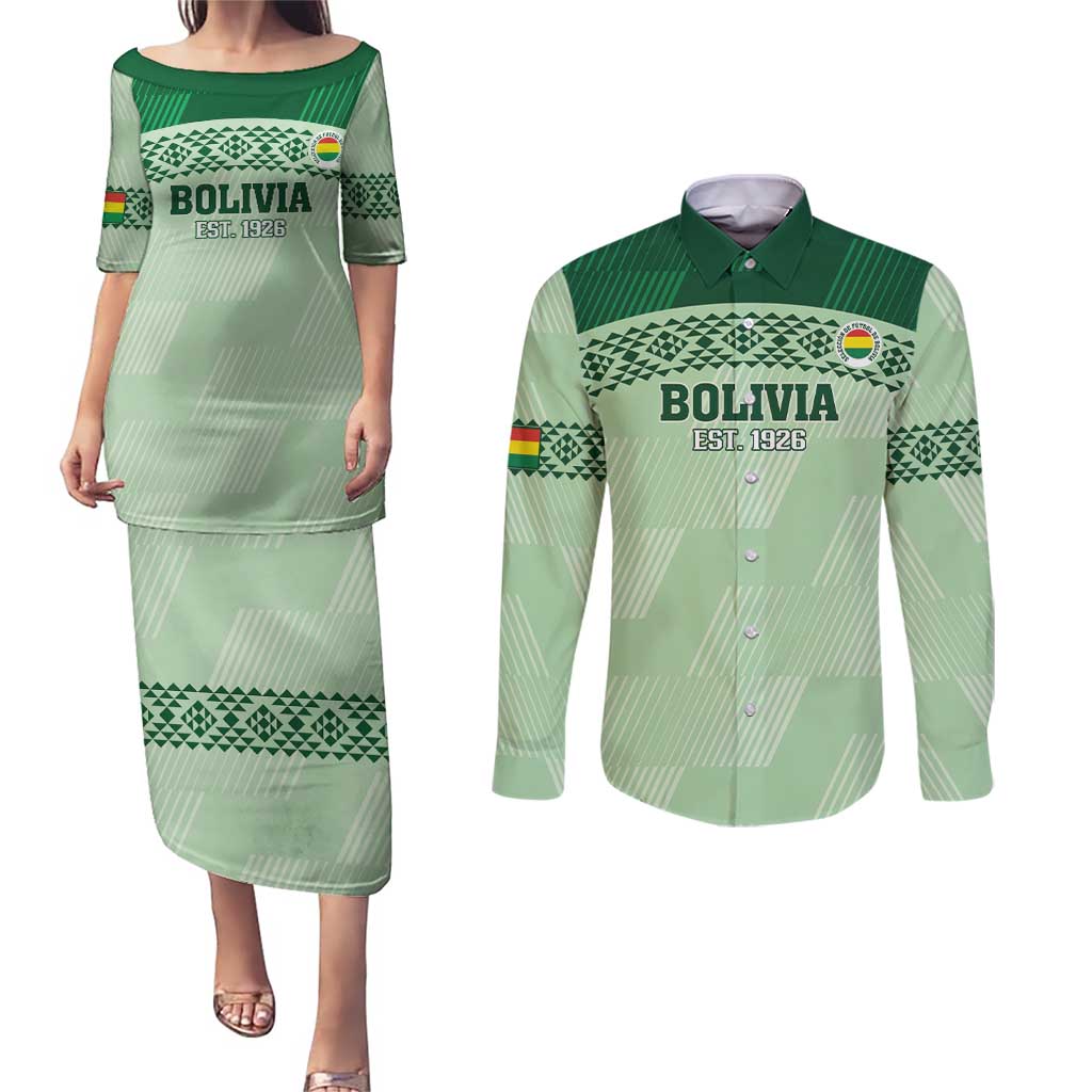 Custom La Verde Bolivia Football Couples Matching Puletasi and Long Sleeve Button Shirt Est 1926 Newest Version - Wonder Print Shop