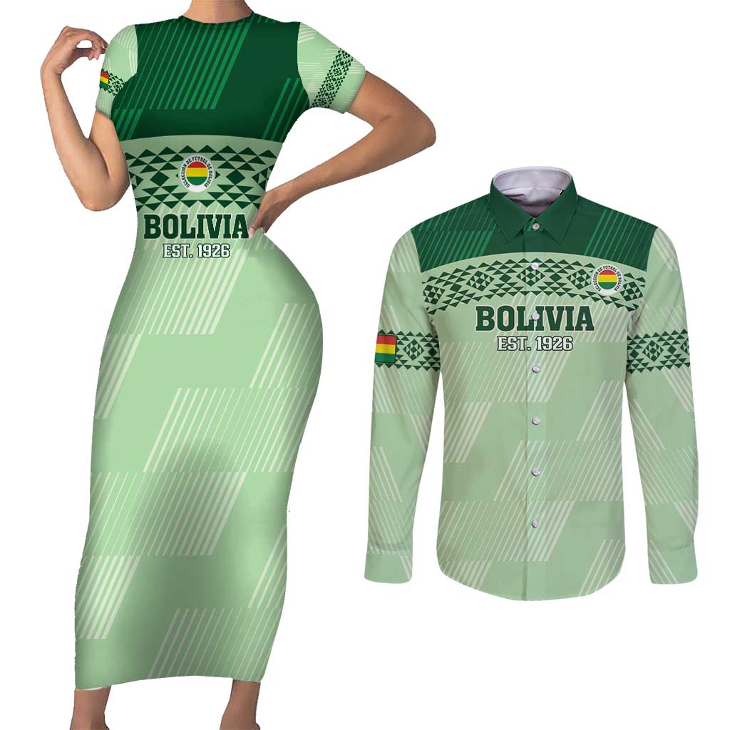 Custom La Verde Bolivia Football Couples Matching Short Sleeve Bodycon Dress and Long Sleeve Button Shirt Est 1926 Newest Version - Wonder Print Shop