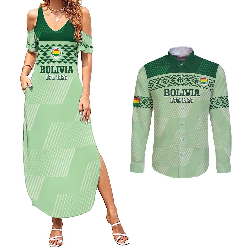 Custom La Verde Bolivia Football Couples Matching Summer Maxi Dress and Long Sleeve Button Shirt Est 1926 Newest Version - Wonder Print Shop